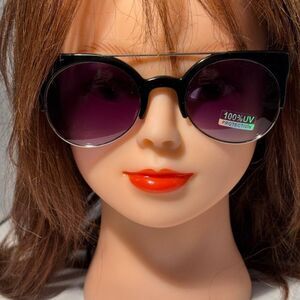 1642 NEW Black Cat Eye Sunglasses Round Lens Eyebrow 100% UV Protection Retro